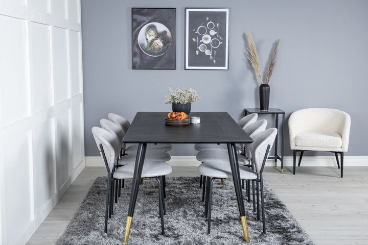 Venture Home Dipp Dining Table - 180*90cm - Black / Black Brass+Vault Dining Chair - Black Legs - Grey Fabric_6