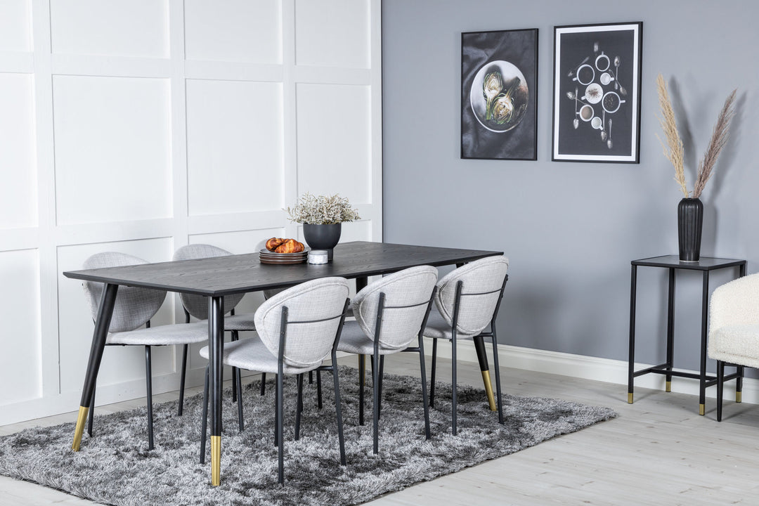 Venture Home Dipp Dining Table - 180*90cm - Black / Black Brass+Vault Dining Chair - Black Legs - Grey Fabric_6
