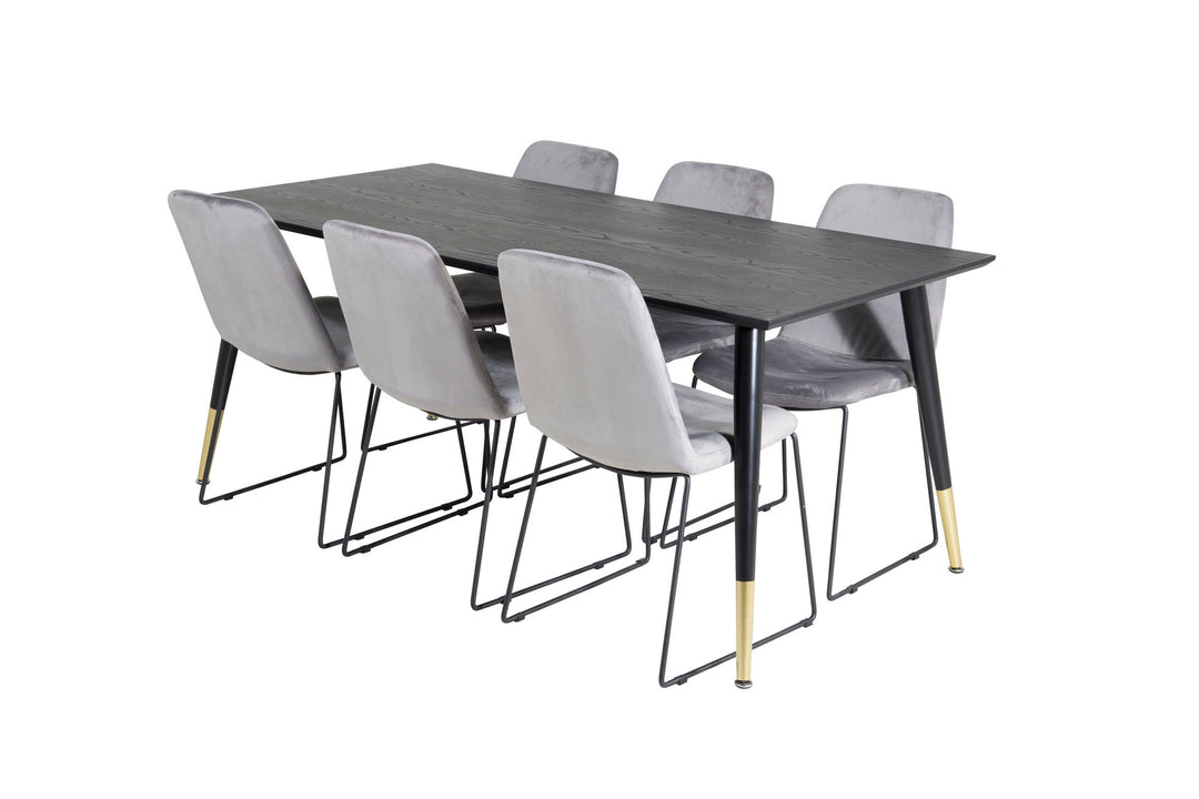 Venture Home Dipp Dining Table - 180*90cm - Black / Black Brass+Muce Dining Chair - Black Legs - Grey Velvet_6