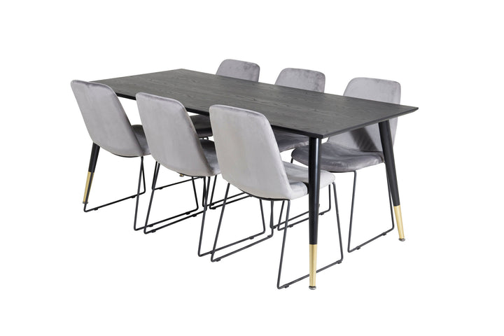 Venture Home Dipp Dining Table - 180*90cm - Black / Black Brass+Muce Dining Chair - Black Legs - Grey Velvet_6