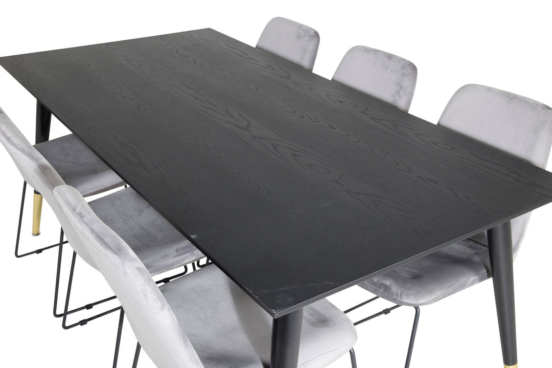 Venture Home Dipp Dining Table - 180*90cm - Black / Black Brass+Muce Dining Chair - Black Legs - Grey Velvet_6