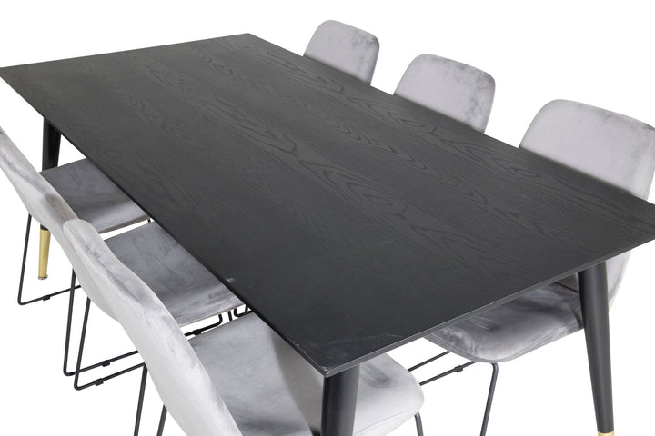 Venture Home Dipp Dining Table - 180*90cm - Black / Black Brass+Muce Dining Chair - Black Legs - Grey Velvet_6