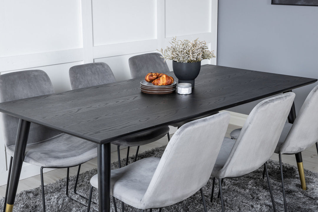 Venture Home Dipp Dining Table - 180*90cm - Black / Black Brass+Muce Dining Chair - Black Legs - Grey Velvet_6