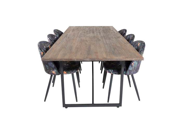 Venture Home Padang Dining Table - 250*100*H76 - Dark Teak / Black+Velvet Dining Chair - Black Flower fabric_6