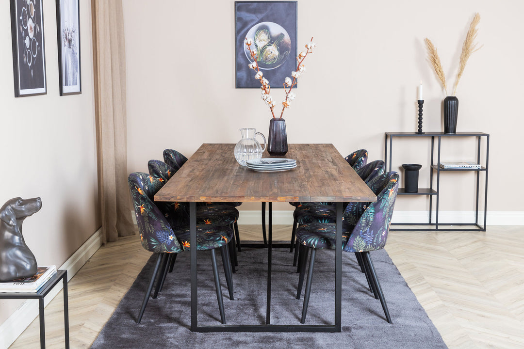 Venture Home Padang Dining Table - 250*100*H76 - Dark Teak / Black+Velvet Dining Chair - Black Flower fabric_6