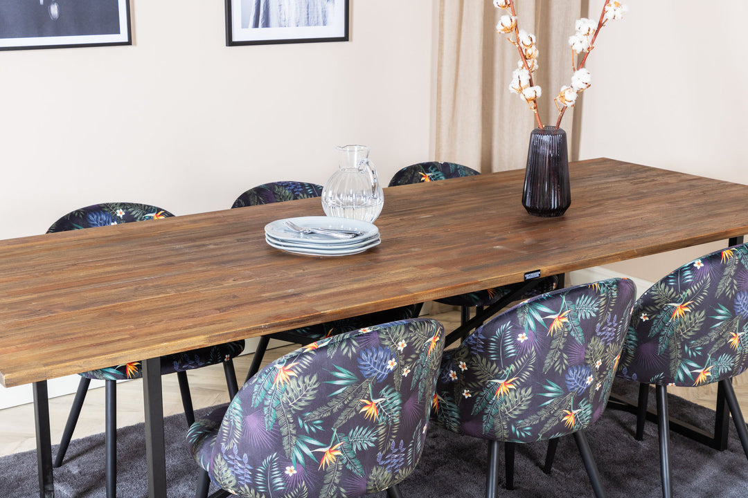 Venture Home Padang Dining Table - 250*100*H76 - Dark Teak / Black+Velvet Dining Chair - Black Flower fabric_6