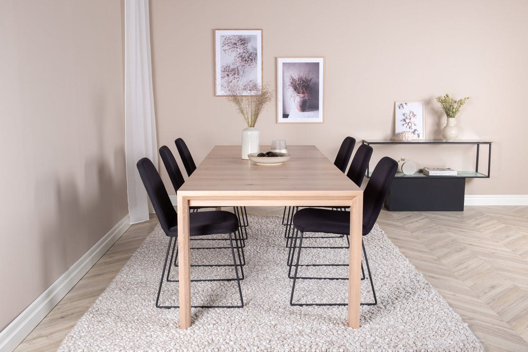 Venture Home Slider Extention Table - White Wash - 170+40+40cm +Muce Dining Chair - Black Legs - Black Fabric_6