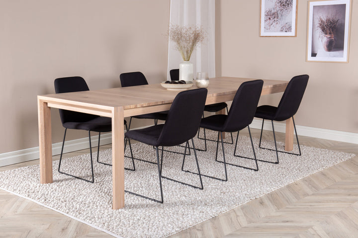 Venture Home Slider Extention Table - White Wash - 170+40+40cm +Muce Dining Chair - Black Legs - Black Fabric_6