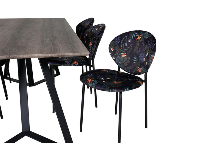 Venture Home Marina Dining Table - 180*90*H75 - Grey / Black+Vault Dining Chair - Black legs - Black Flower printed fabric_6