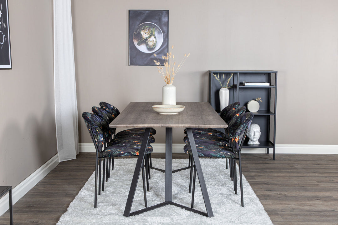Venture Home Marina Dining Table - 180*90*H75 - Grey / Black+Vault Dining Chair - Black legs - Black Flower printed fabric_6