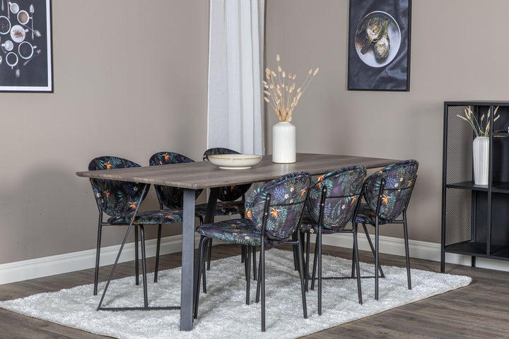Venture Home Marina Dining Table - 180*90*H75 - Grey / Black+Vault Dining Chair - Black legs - Black Flower printed fabric_6