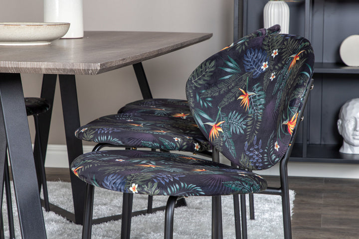 Venture Home Marina Dining Table - 180*90*H75 - Grey / Black+Vault Dining Chair - Black legs - Black Flower printed fabric_6