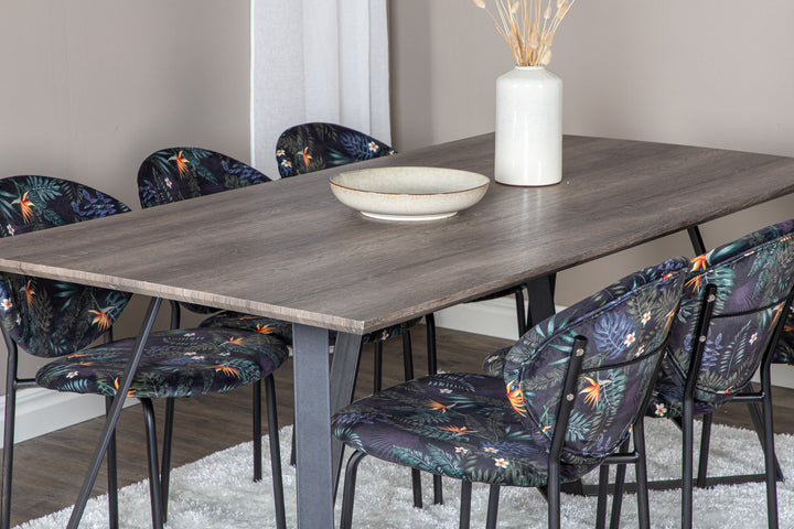 Venture Home Marina Dining Table - 180*90*H75 - Grey / Black+Vault Dining Chair - Black legs - Black Flower printed fabric_6