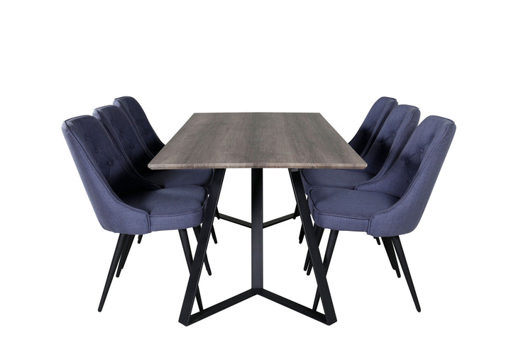 Venture Home Marina Dining Table - 180*90*H75 - Grey / Black+Velvet Deluxe Dining Chair - Black Legs - Blue Fabric_6