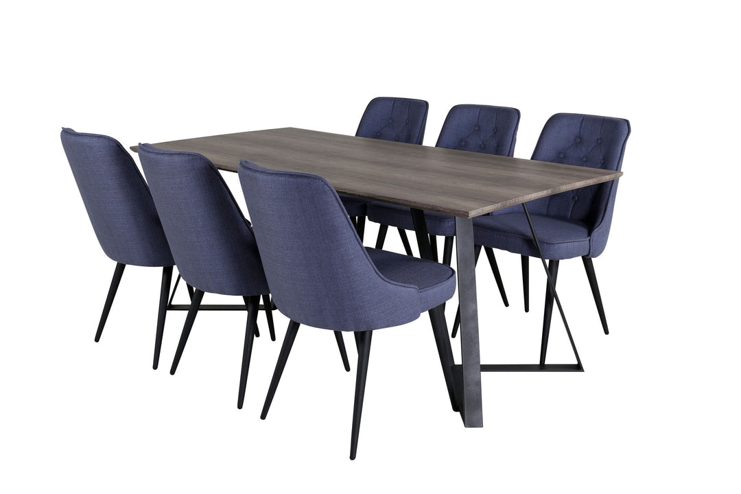 Venture Home Marina Dining Table - 180*90*H75 - Grey / Black+Velvet Deluxe Dining Chair - Black Legs - Blue Fabric_6