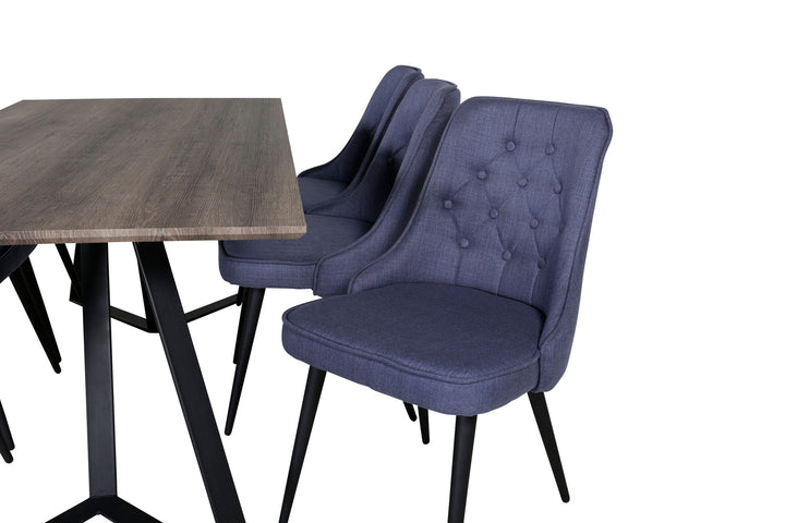 Venture Home Marina Dining Table - 180*90*H75 - Grey / Black+Velvet Deluxe Dining Chair - Black Legs - Blue Fabric_6