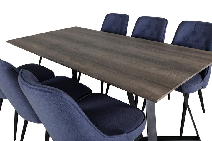 Venture Home Marina Dining Table - 180*90*H75 - Grey / Black+Velvet Deluxe Dining Chair - Black Legs - Blue Fabric_6