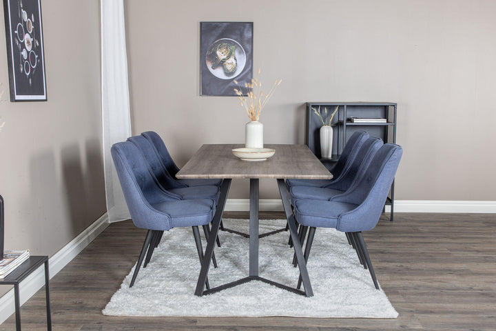 Venture Home Marina Dining Table - 180*90*H75 - Grey / Black+Velvet Deluxe Dining Chair - Black Legs - Blue Fabric_6