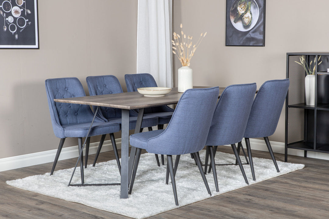 Venture Home Marina Dining Table - 180*90*H75 - Grey / Black+Velvet Deluxe Dining Chair - Black Legs - Blue Fabric_6