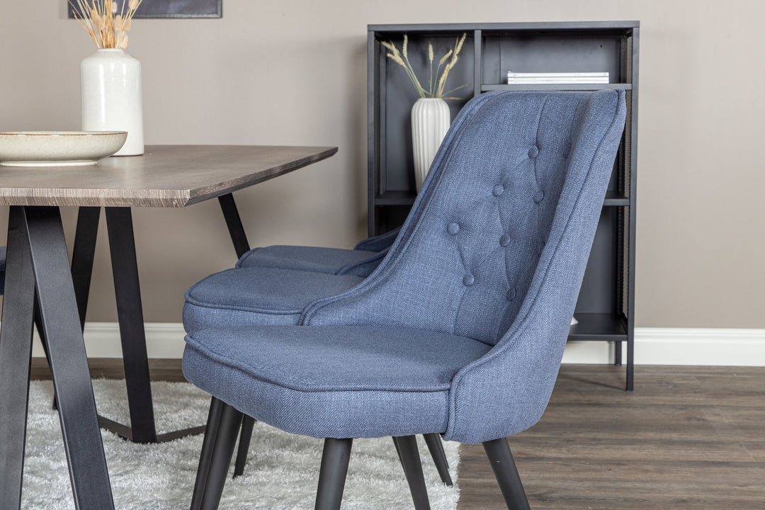 Venture Home Marina Dining Table - 180*90*H75 - Grey / Black+Velvet Deluxe Dining Chair - Black Legs - Blue Fabric_6