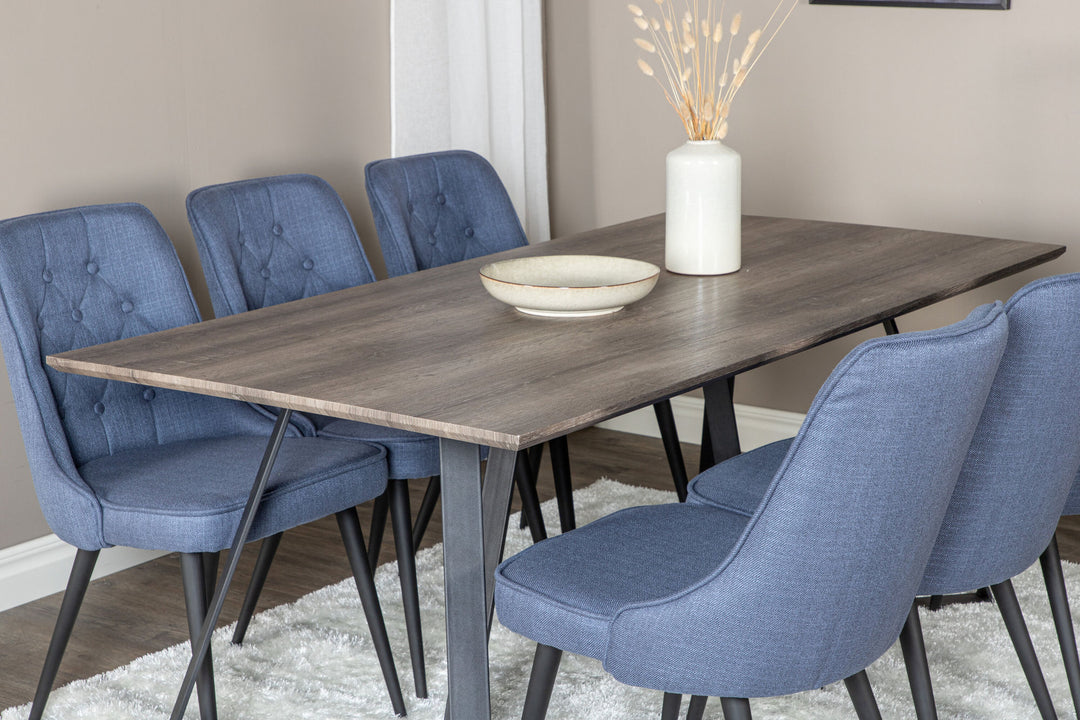 Venture Home Marina Dining Table - 180*90*H75 - Grey / Black+Velvet Deluxe Dining Chair - Black Legs - Blue Fabric_6