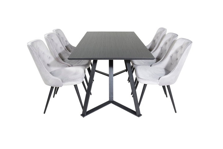 Venture Home Marina Dining Table - Black top / Black Legs +Velvet Deluxe Dining Chair - Light Grey / Black_6