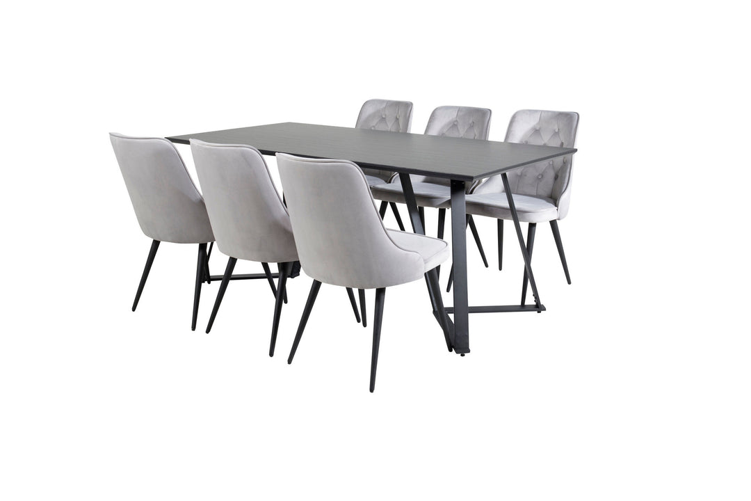Venture Home Marina Dining Table - Black top / Black Legs +Velvet Deluxe Dining Chair - Light Grey / Black_6