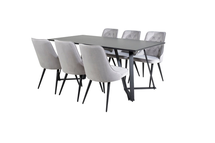 Venture Home Marina Dining Table - Black top / Black Legs +Velvet Deluxe Dining Chair - Light Grey / Black_6
