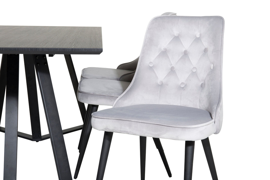 Venture Home Marina Dining Table - Black top / Black Legs +Velvet Deluxe Dining Chair - Light Grey / Black_6