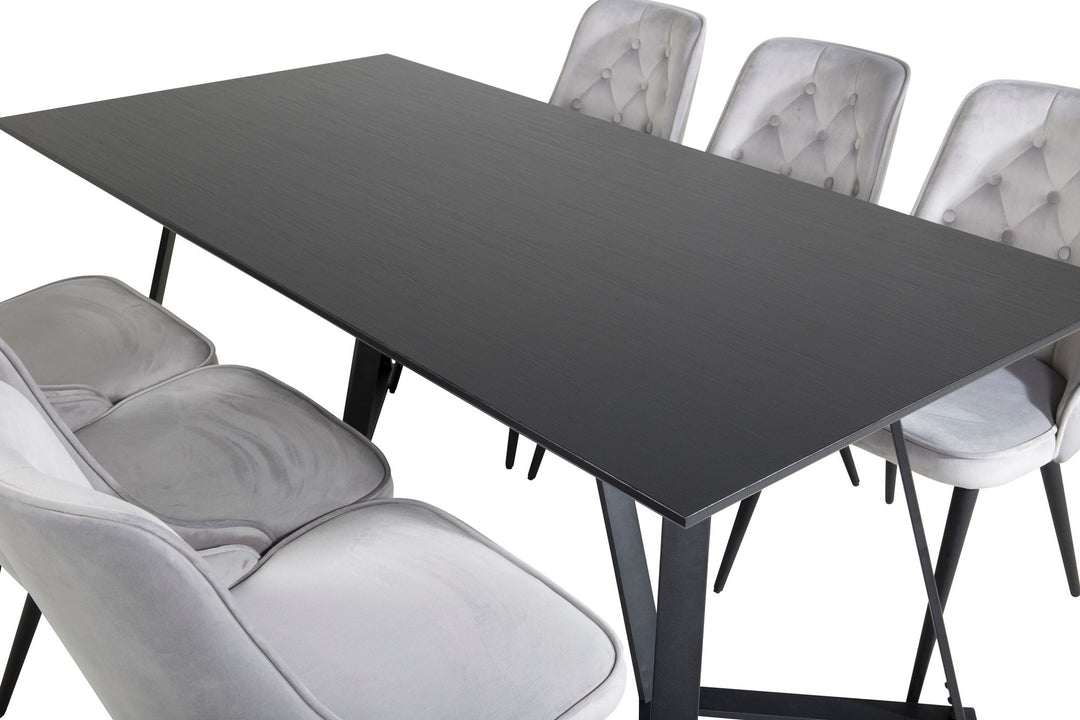 Venture Home Marina Dining Table - Black top / Black Legs +Velvet Deluxe Dining Chair - Light Grey / Black_6