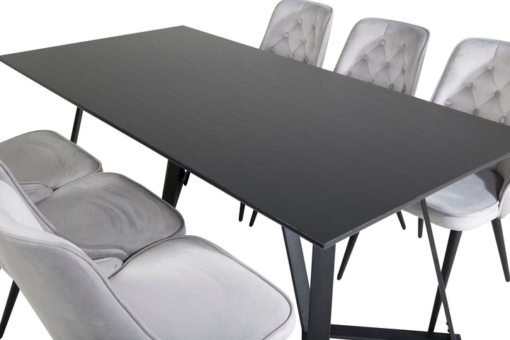 Venture Home Marina Dining Table - Black top / Black Legs +Velvet Deluxe Dining Chair - Light Grey / Black_6