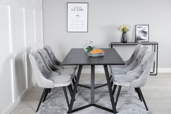 Venture Home Marina Dining Table - Black top / Black Legs +Velvet Deluxe Dining Chair - Light Grey / Black_6