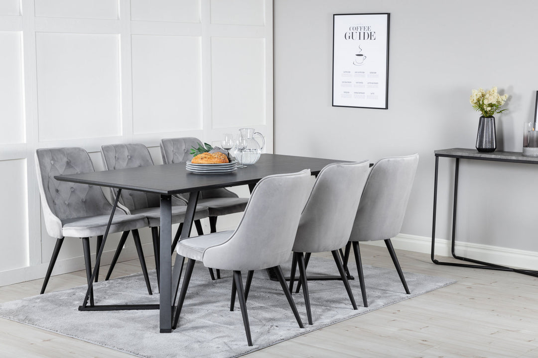 Venture Home Marina Dining Table - Black top / Black Legs +Velvet Deluxe Dining Chair - Light Grey / Black_6