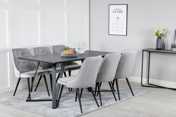 Venture Home Marina Dining Table - Black top / Black Legs +Velvet Deluxe Dining Chair - Light Grey / Black_6