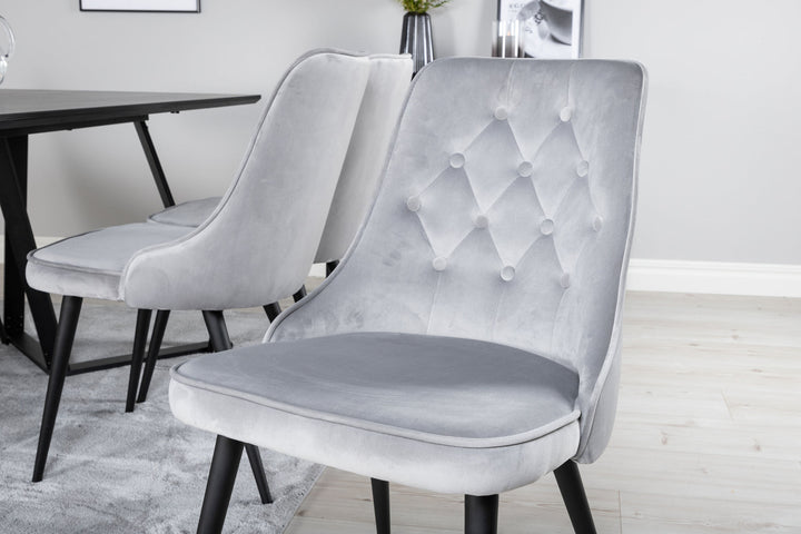 Venture Home Marina Dining Table - Black top / Black Legs +Velvet Deluxe Dining Chair - Light Grey / Black_6