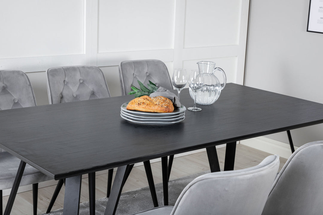 Venture Home Marina Dining Table - Black top / Black Legs +Velvet Deluxe Dining Chair - Light Grey / Black_6