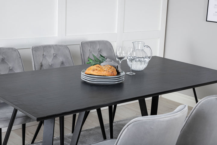 Venture Home Marina Dining Table - Black top / Black Legs +Velvet Deluxe Dining Chair - Light Grey / Black_6