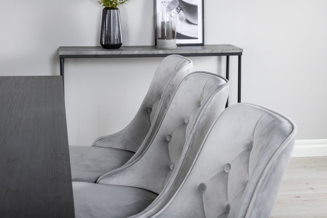 Venture Home Marina Dining Table - Black top / Black Legs +Velvet Deluxe Dining Chair - Light Grey / Black_6