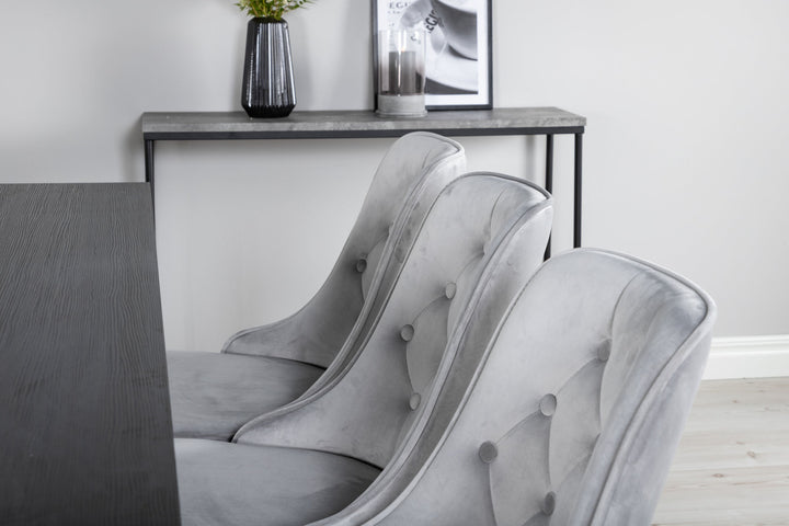 Venture Home Marina Dining Table - Black top / Black Legs +Velvet Deluxe Dining Chair - Light Grey / Black_6