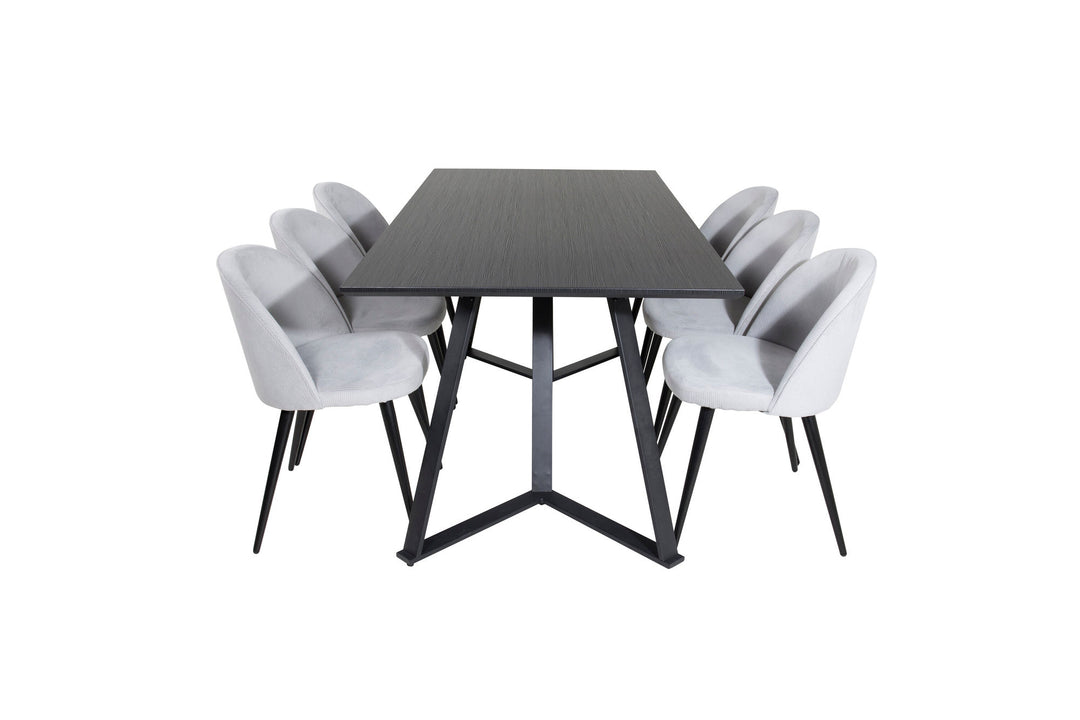 Venture Home Marina Dining Table - Black top / Black Legs +Velvet Dining Chair Corduroy - Light Grey / Black_6