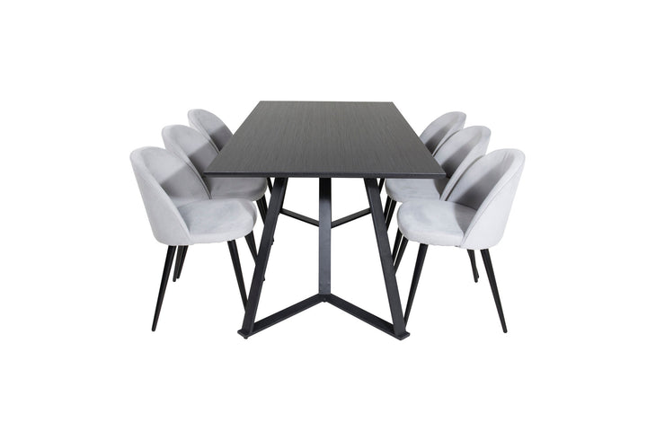 Venture Home Marina Dining Table - Black top / Black Legs +Velvet Dining Chair Corduroy - Light Grey / Black_6