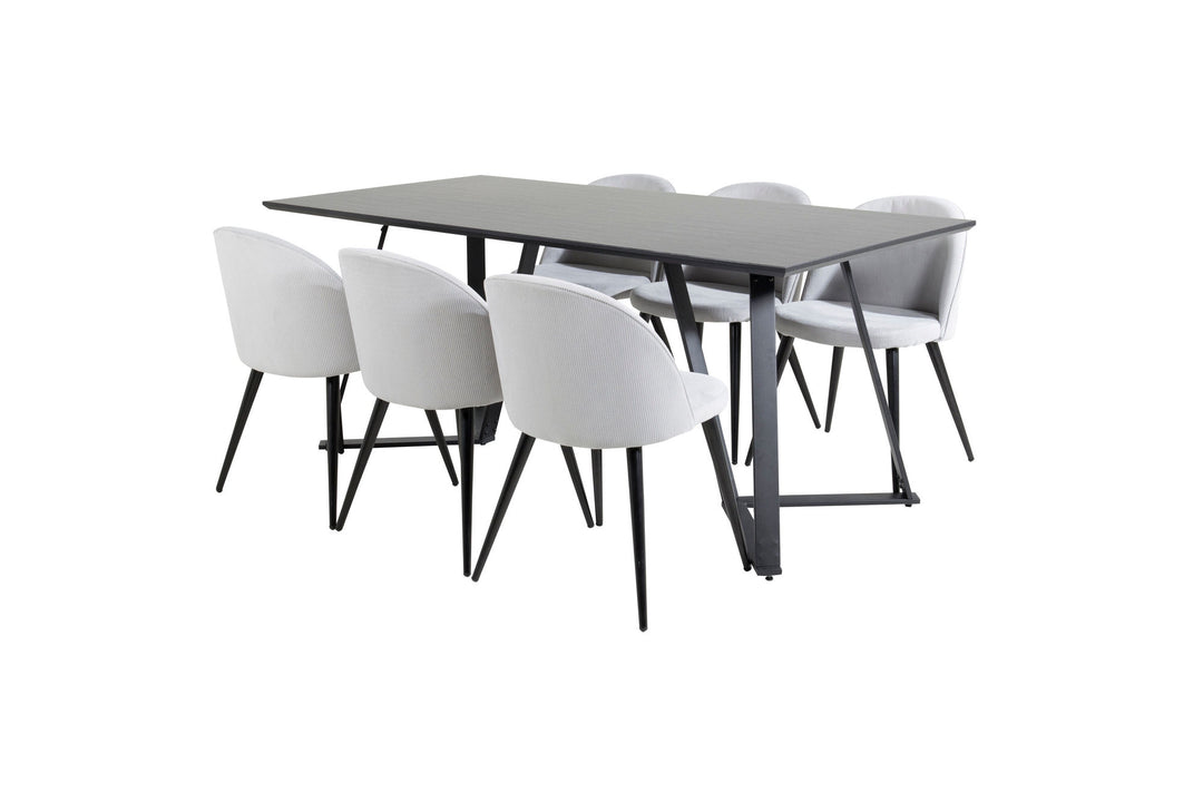 Venture Home Marina Dining Table - Black top / Black Legs +Velvet Dining Chair Corduroy - Light Grey / Black_6