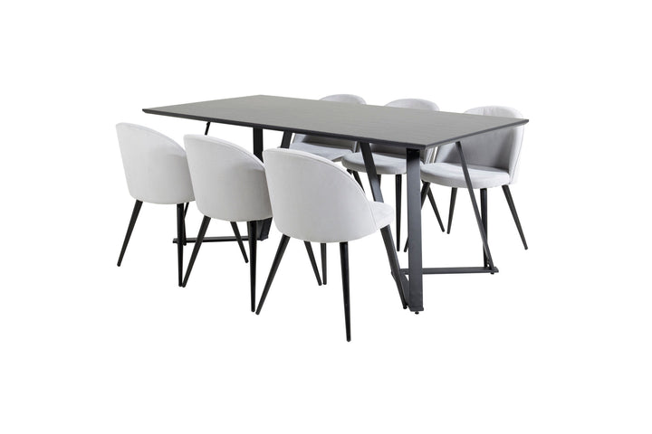Venture Home Marina Dining Table - Black top / Black Legs +Velvet Dining Chair Corduroy - Light Grey / Black_6