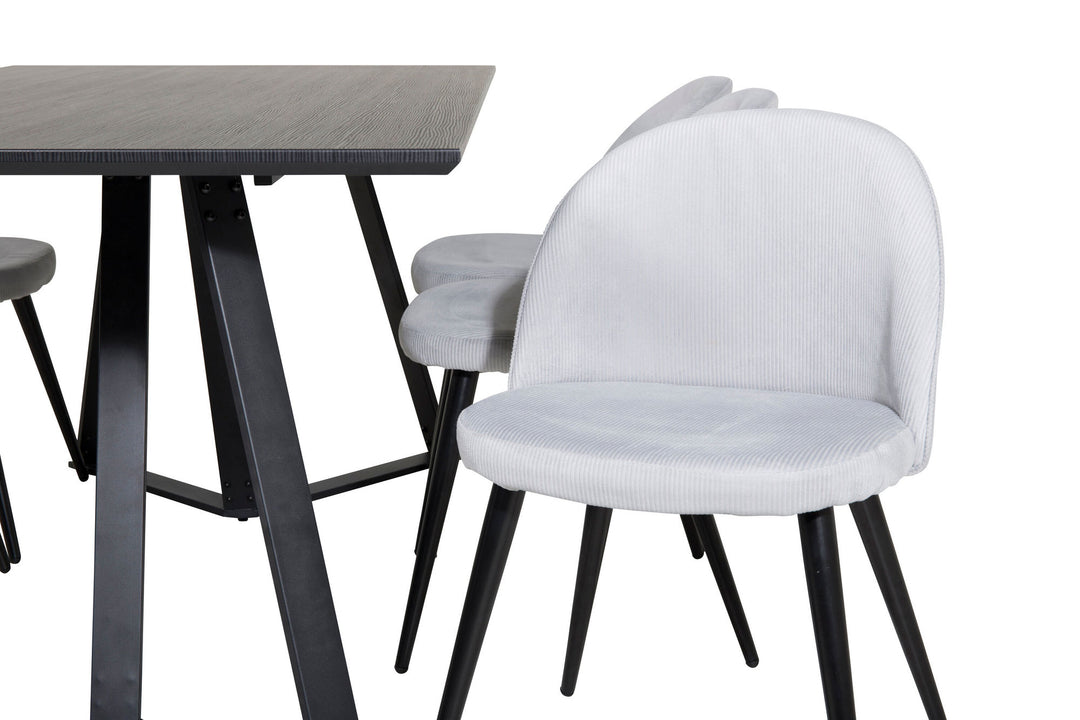 Venture Home Marina Dining Table - Black top / Black Legs +Velvet Dining Chair Corduroy - Light Grey / Black_6