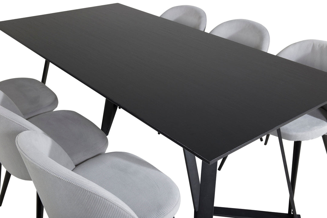 Venture Home Marina Dining Table - Black top / Black Legs +Velvet Dining Chair Corduroy - Light Grey / Black_6