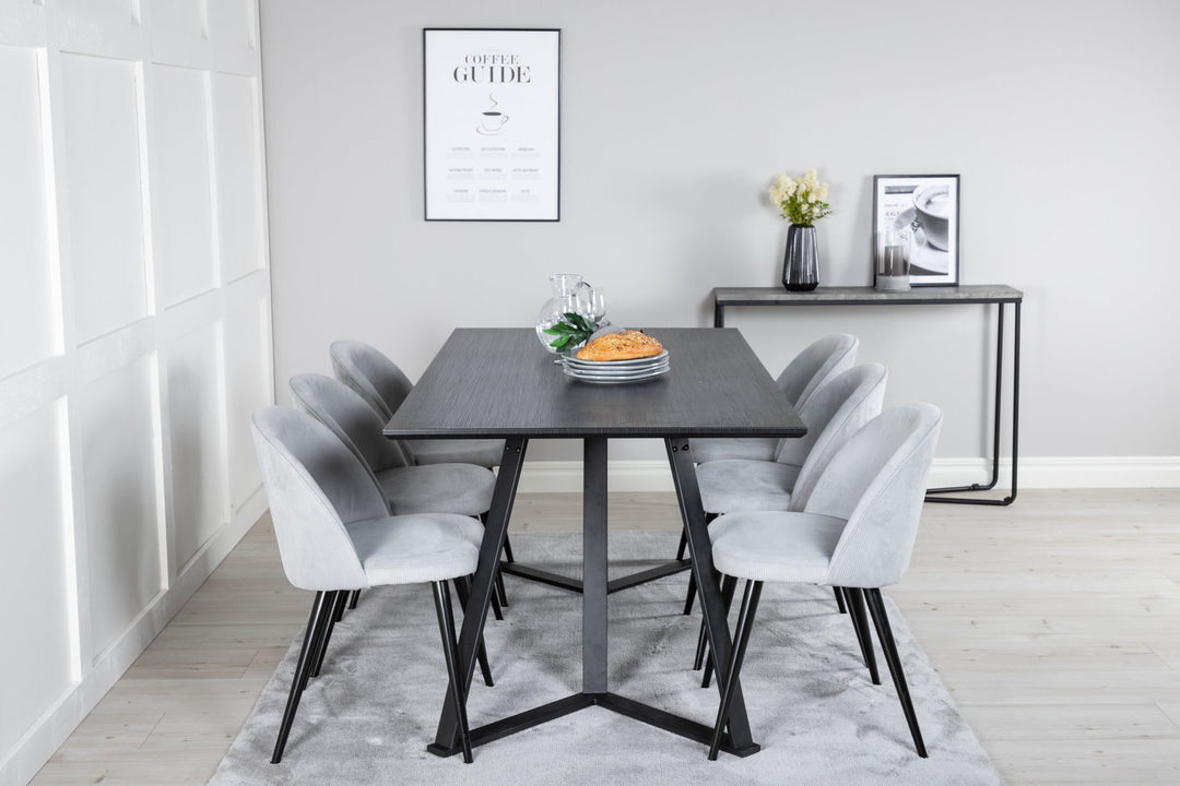 Venture Home Marina Dining Table - Black top / Black Legs +Velvet Dining Chair Corduroy - Light Grey / Black_6
