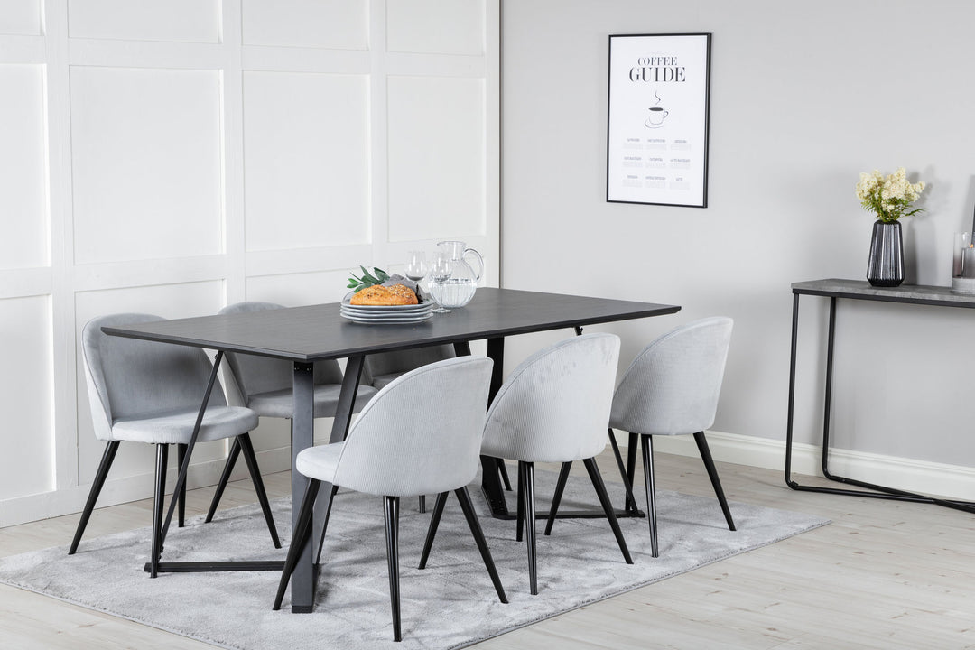 Venture Home Marina Dining Table - Black top / Black Legs +Velvet Dining Chair Corduroy - Light Grey / Black_6