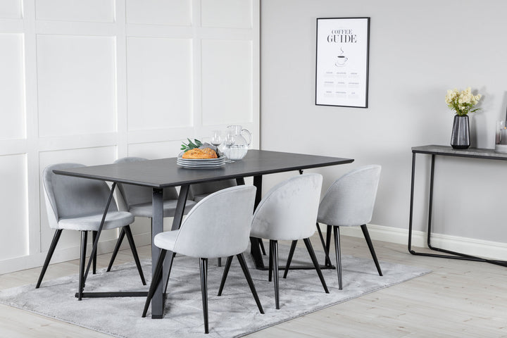 Venture Home Marina Dining Table - Black top / Black Legs +Velvet Dining Chair Corduroy - Light Grey / Black_6