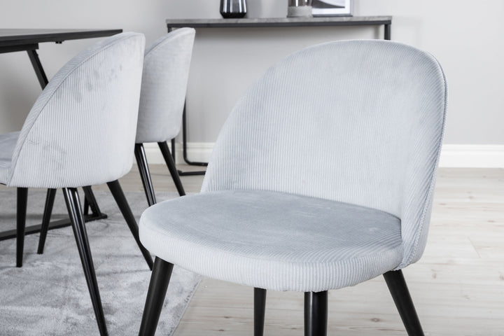 Venture Home Marina Dining Table - Black top / Black Legs +Velvet Dining Chair Corduroy - Light Grey / Black_6