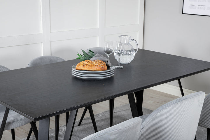 Venture Home Marina Dining Table - Black top / Black Legs +Velvet Dining Chair Corduroy - Light Grey / Black_6